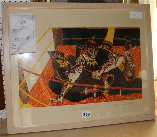 Richard Galloway lithograph- The Wrestlers II